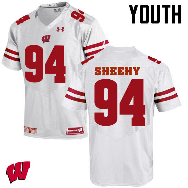 Youth Wisconsin Badgers #94 Conor Sheehy College Football Jerseys-White - Click Image to Close